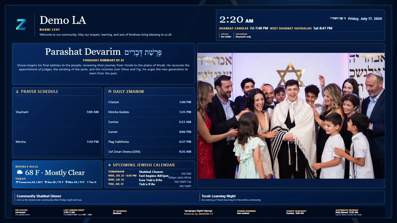 Yarkon synagogue TV layout preview